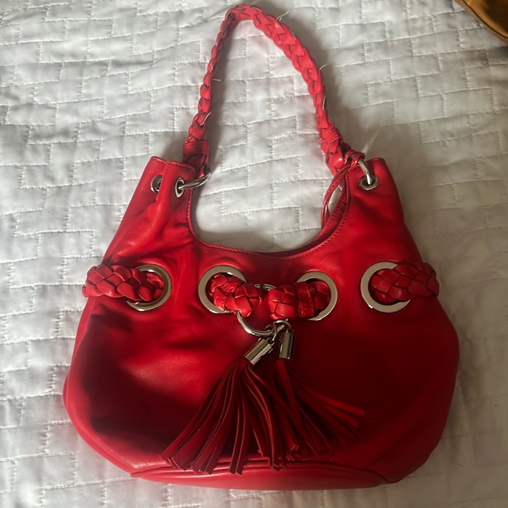 Bright red leather Michael Kors shoulder bag